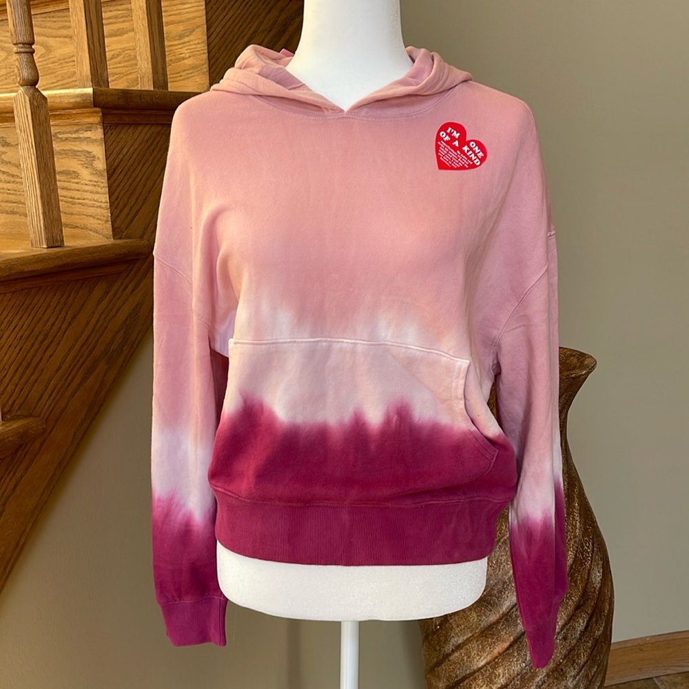 NWT WILDFOX TYE DYE HOODED SLOUCHY ALGODON COTTON PULLOVER PINK OMBRÉ SIZE SM - Picture 3 of 13